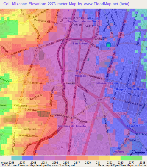 Col. Mixcoac,Mexico Elevation Map