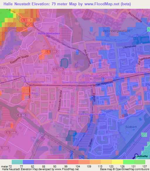 Halle Neustadt,Germany Elevation Map