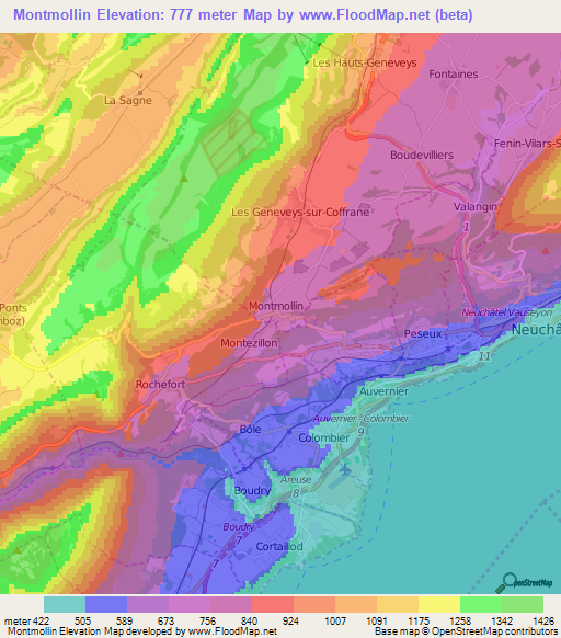 Montmollin,Switzerland Elevation Map
