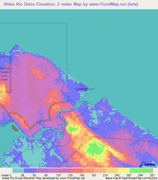 Aldea Rio Dulce,Guatemala Elevation Map