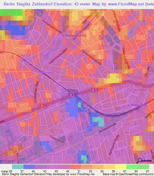 Berlin Steglitz Zehlendorf,Germany Elevation Map