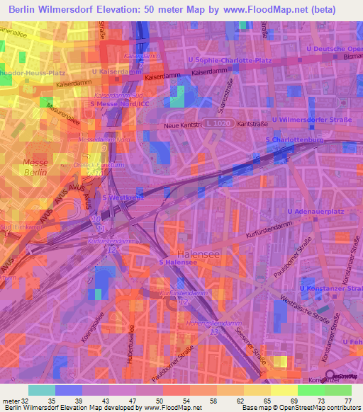 Berlin Wilmersdorf,Germany Elevation Map