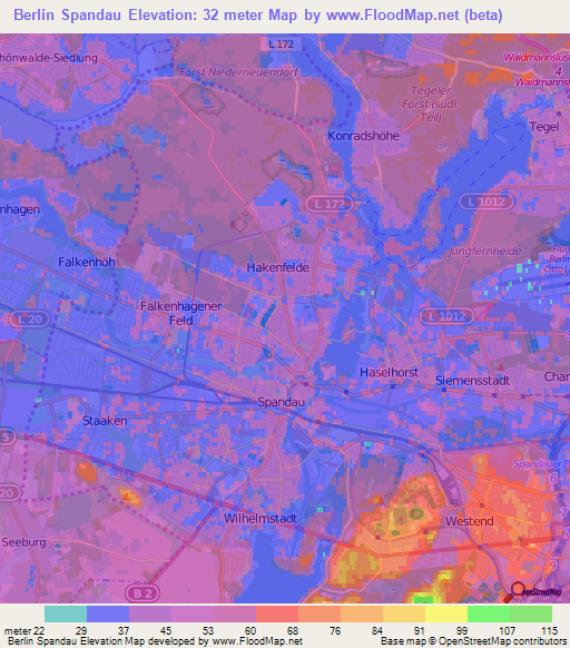 Berlin Spandau,Germany Elevation Map