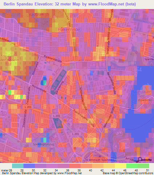 Berlin Spandau,Germany Elevation Map