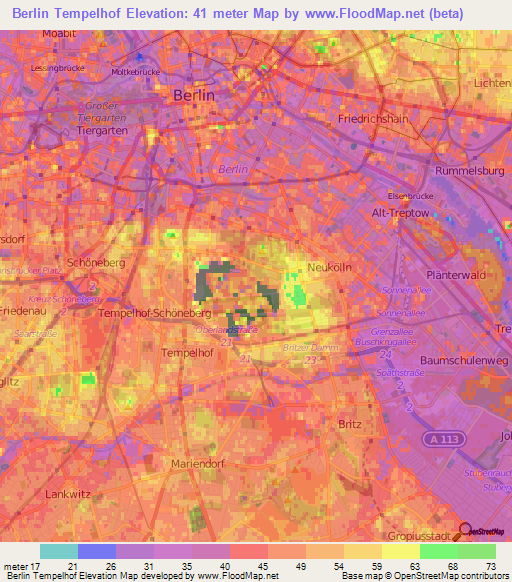 Berlin Tempelhof,Germany Elevation Map