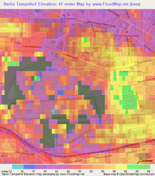 Berlin Tempelhof,Germany Elevation Map