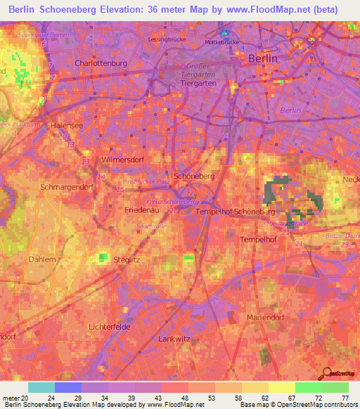 Berlin Schoeneberg,Germany Elevation Map