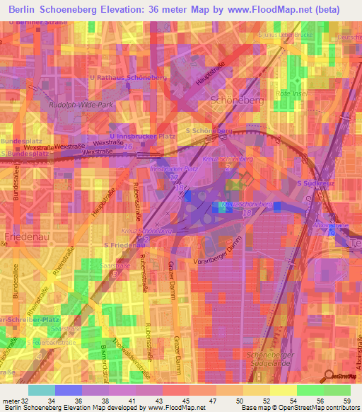 Berlin Schoeneberg,Germany Elevation Map