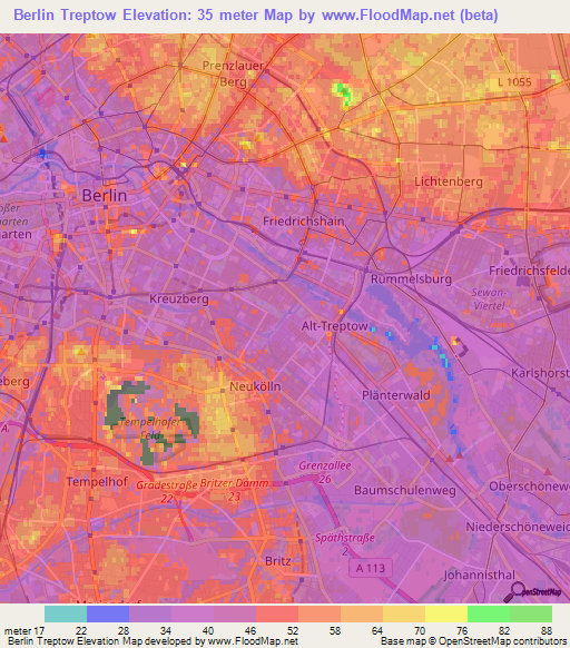 Berlin Treptow,Germany Elevation Map