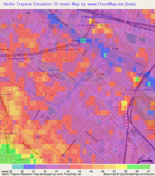 Berlin Treptow,Germany Elevation Map