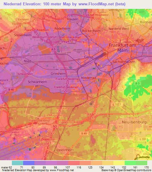 Niederrad,Germany Elevation Map