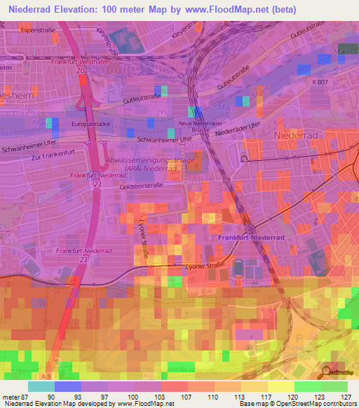 Niederrad,Germany Elevation Map