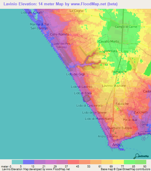 Lavinio,Italy Elevation Map