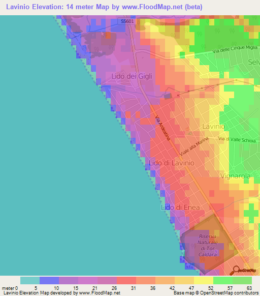 Lavinio,Italy Elevation Map