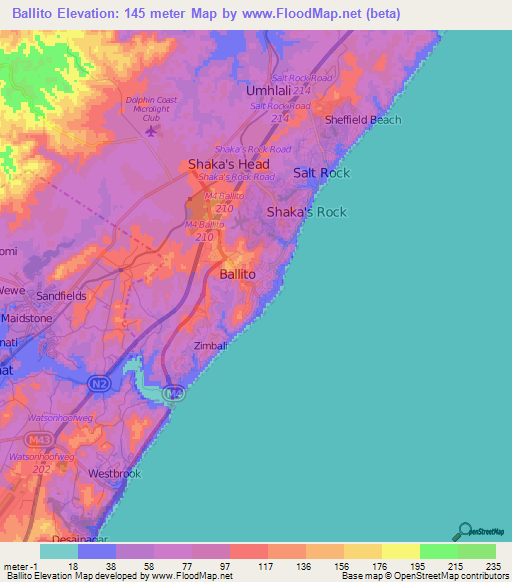 Ballito,South Africa Elevation Map