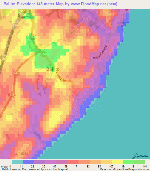 Ballito,South Africa Elevation Map