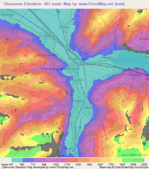 Oberurnen,Switzerland Elevation Map