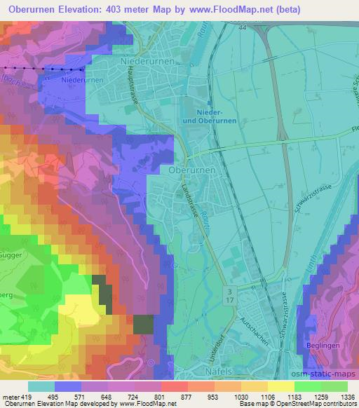 Oberurnen,Switzerland Elevation Map