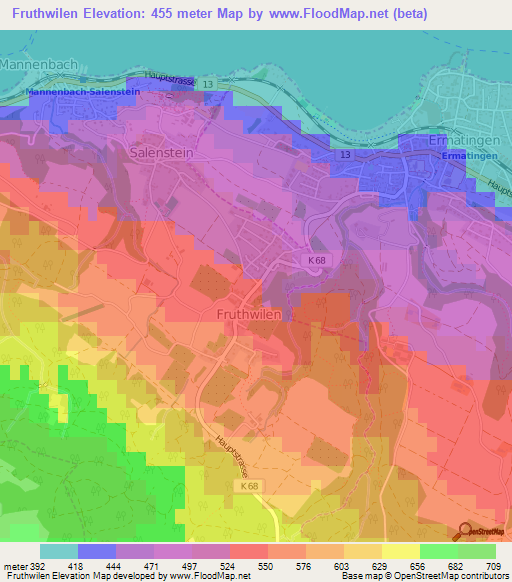 Fruthwilen,Switzerland Elevation Map