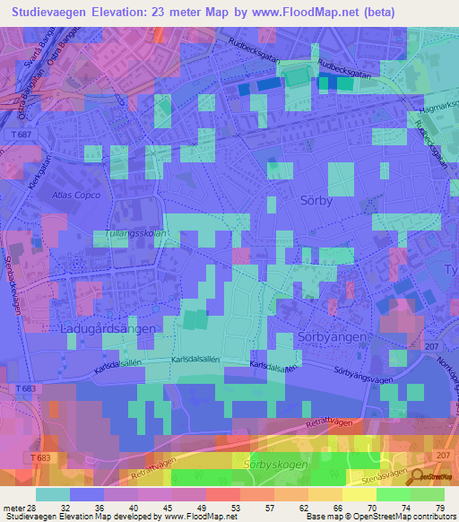 Studievaegen,Sweden Elevation Map