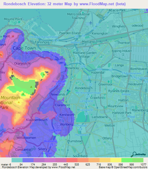 Rondebosch,South Africa Elevation Map