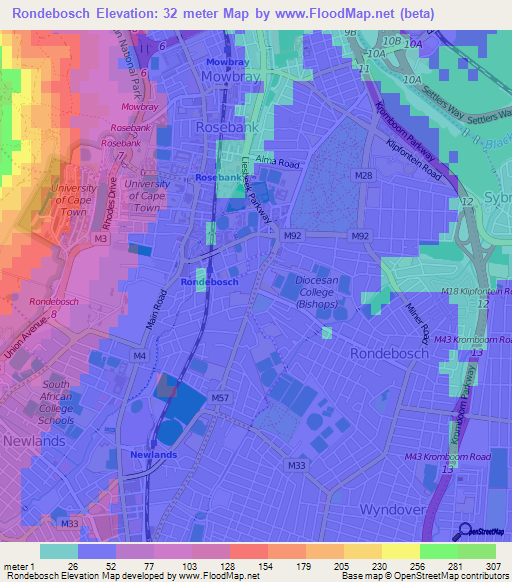 Rondebosch,South Africa Elevation Map