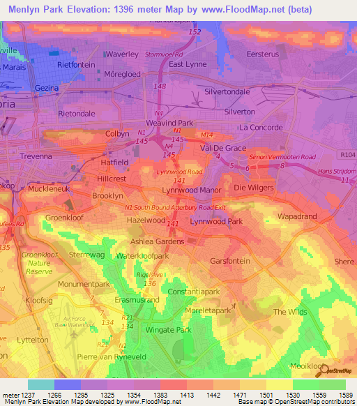 Menlyn Park,South Africa Elevation Map