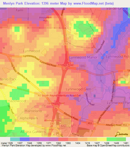 Menlyn Park,South Africa Elevation Map