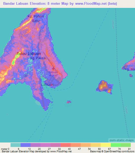 Bandar Labuan,Malaysia Elevation Map