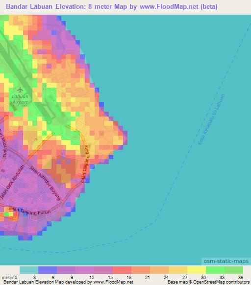 Bandar Labuan,Malaysia Elevation Map