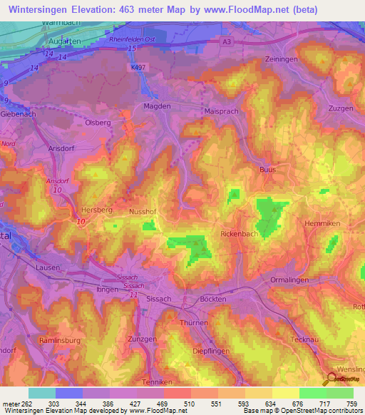 Wintersingen,Switzerland Elevation Map