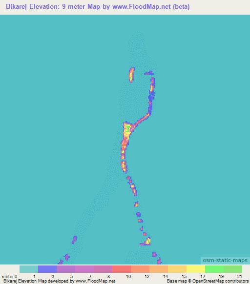 Bikarej,Marshall Islands Elevation Map