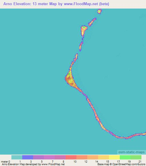 Arno,Marshall Islands Elevation Map