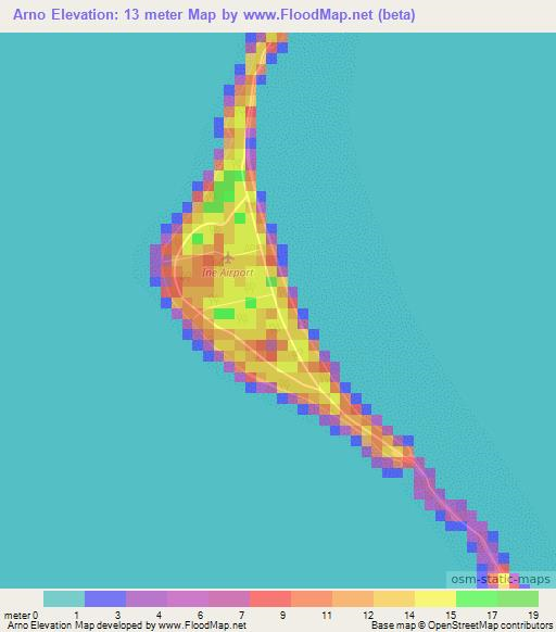 Arno,Marshall Islands Elevation Map