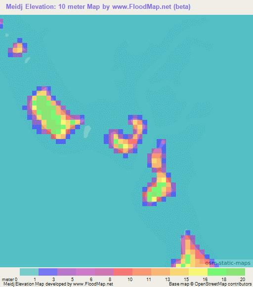 Meidj,Marshall Islands Elevation Map