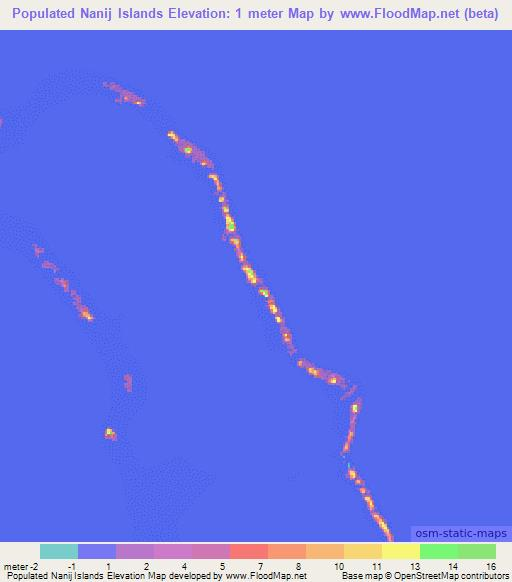 Populated Nanij Islands,Marshall Islands Elevation Map