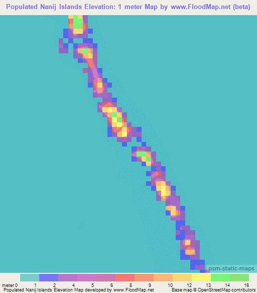 Populated Nanij Islands,Marshall Islands Elevation Map