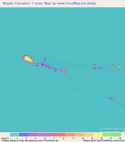 Mejatto,Marshall Islands Elevation Map