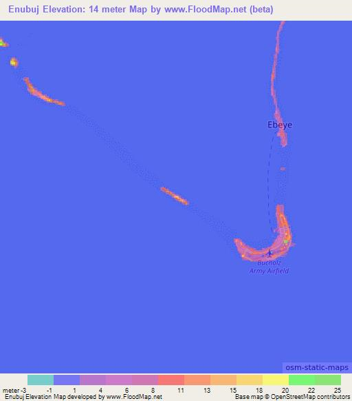 Enubuj,Marshall Islands Elevation Map