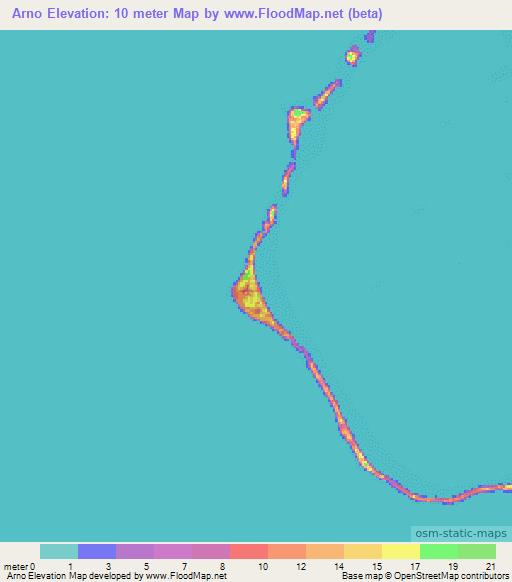 Arno,Marshall Islands Elevation Map