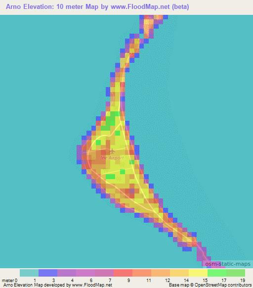 Arno,Marshall Islands Elevation Map