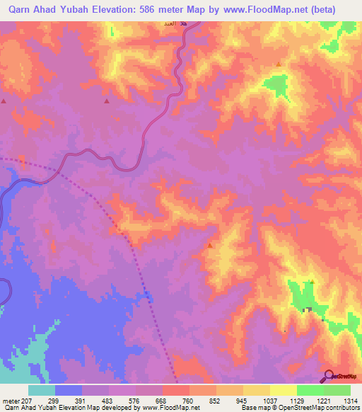 Qarn Ahad Yubah,Saudi Arabia Elevation Map