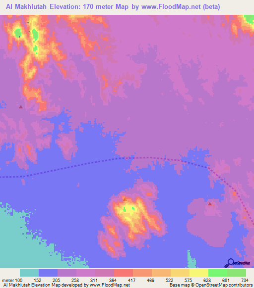 Al Makhlutah,Saudi Arabia Elevation Map