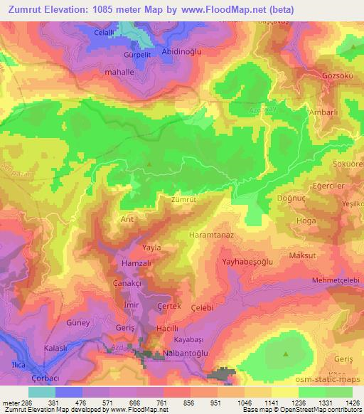 Zumrut,Turkey Elevation Map