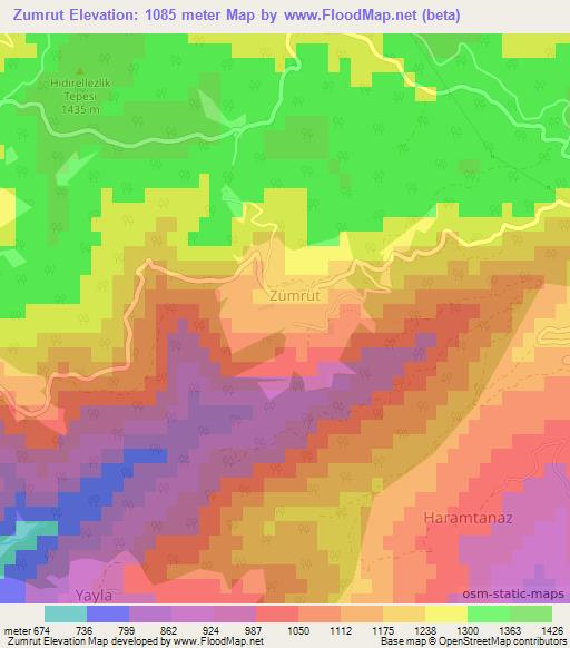 Zumrut,Turkey Elevation Map