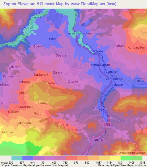 Zopran,Turkey Elevation Map