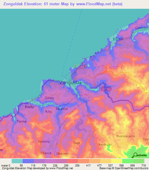 Zonguldak,Turkey Elevation Map