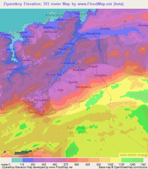 Ziyaretkoy,Turkey Elevation Map
