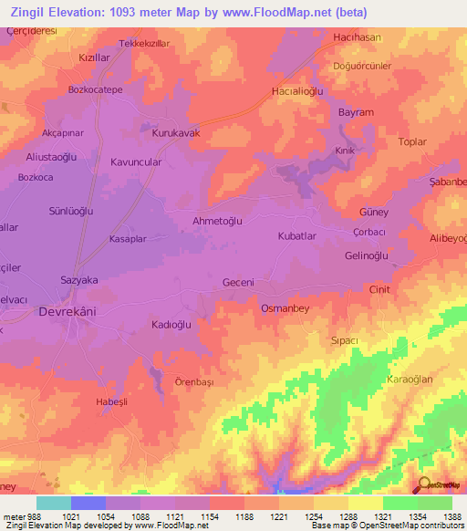 Zingil,Turkey Elevation Map