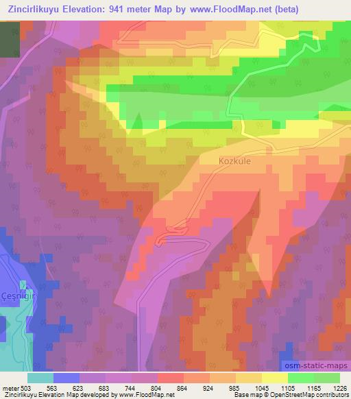 Zincirlikuyu,Turkey Elevation Map